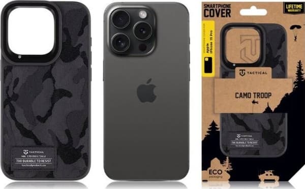 Tactical Tactical Camo Troop Cover for Apple iPhone 15 Pro Black standard