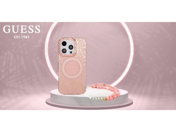 Guess GUHMP16XHCPOFPP iPhone 16 Pro Max 6.9" różowy/pink hardcase IML Flowers Allover Electro With Pearl Strap MagSafe