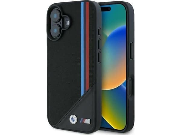 BMW BMHMP16S23PUTRK iPhone 16 6.1" czarny/black hardcase M Meshed Tricolor Stripes MagSafe