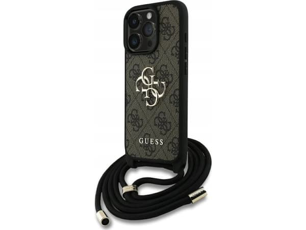 Fodral Guess PU 4G Metal Logo Crossbody Strap Fodral till din Apple iPhone 16 Pro i brunt