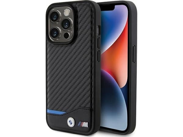 BMW BMHMP15L22NBCK Apple iPhone 15 Pro 6.1" dėklas telefonui juodos spalvos hardcase Leather Carbon MagSafe