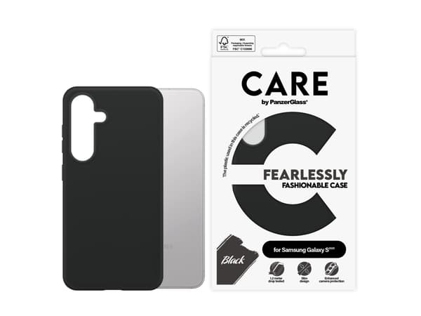 CARE by PanzerGlass - Baksidesskydd för mobiltelefon - 100% återvinningsbar termoplastisk polyuretan (TPU) - svart - för Samsung Galaxy S25