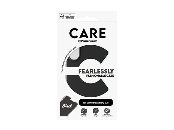 CARE by PanzerGlass - Baksidesskydd för mobiltelefon - 100% återvinningsbar termoplastisk polyuretan (TPU) - svart - för Samsung Galaxy S25