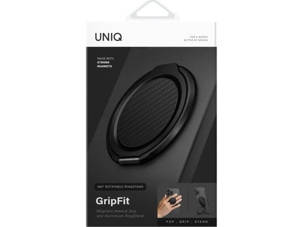 UNIQ Gripfit Premium 360 Magnetic Mount&Kickstand magnetisk holder i svart farge