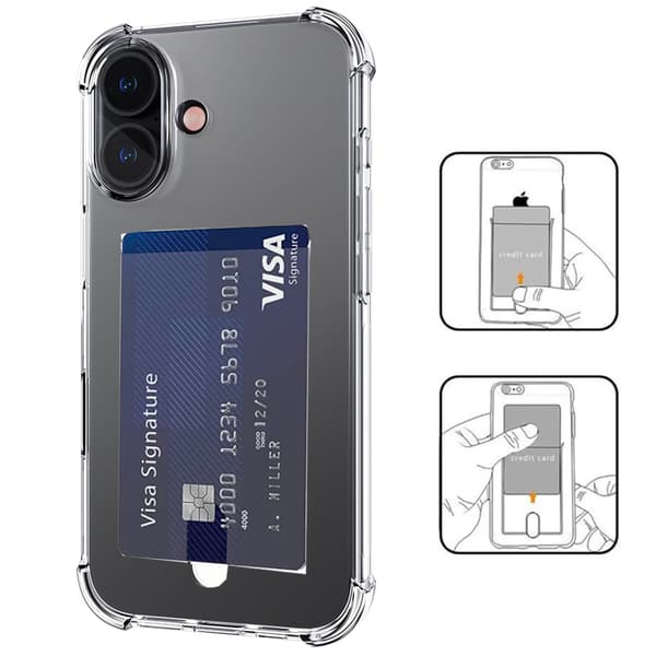 iPhone 16 2-i-1 Tunt Transparent Skal med Kortfack