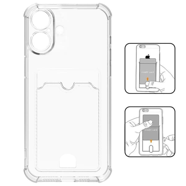 iPhone 16 2-i-1 Tunt Transparent Skal med Kortfack