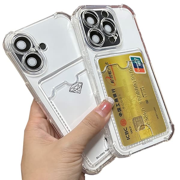 iPhone 16 2-i-1 Tunt Transparent Skal med Kortfack