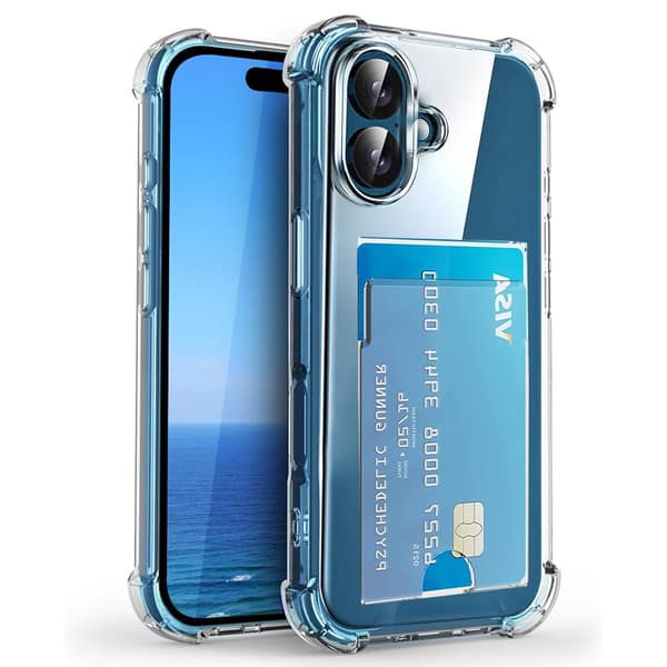 iPhone 16 2-i-1 Tunt Transparent Skal med Kortfack
