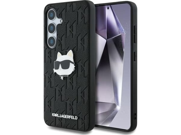 Karl Lagerfeld Skinn Monogram Pin Logo Choupette Head-deksel til Samsung Galaxy S25 svart