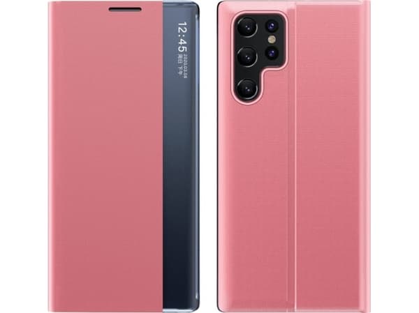 Uusi Sleep Case Samsung Galaxy S25 Ultra tapauksessa flip kansi ja jalusta - vaaleanpunainen