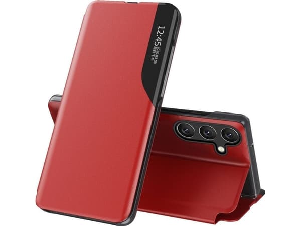 Eco Leather View Kotelo Samsung Galaxy S24 FE:lle, jossa on kääntyvä kansi ja jalusta - punainen