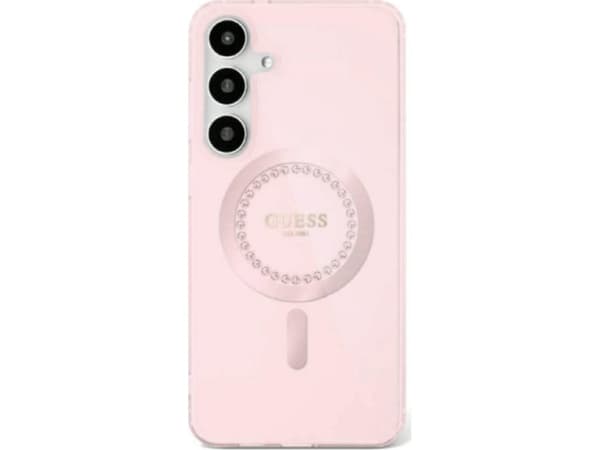 GUESS tapauksessa SAMSUNG S25 GUHMS25SPFTDTEP (Magneettinen IML Rhinestones) vaaleanpunainen