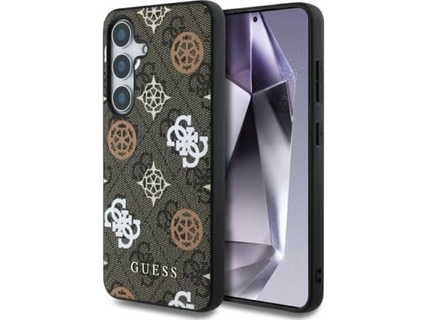 Fodral Guess 4G Tryckt Peony-mönster MagSafe för Samsung Galaxy S25 brun
