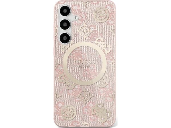 Original GUESS 4G Background Gold Electroplated Peony Magsafe Samsung Galaxy S25 Ultra dėklas telefonui rožinės spalvos