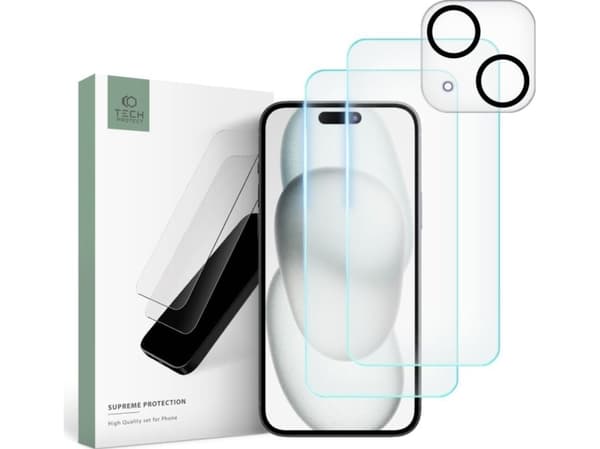Tech-Protect Tech-Protect Supreme Set iPhone 15:lle 2x karkaistu lasi näytölle / karkaistu lasi kameralle