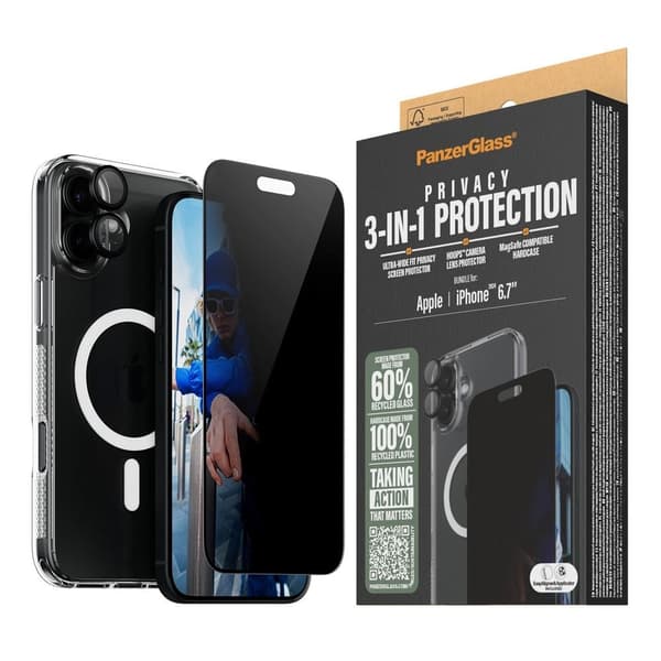 PanzerGlass iPhone 16 Plus 6.7'' 3-in-1 Privacy Protect Bundle -paketti
