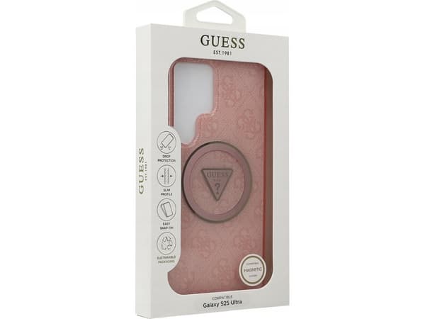 Guess 4G Glitter Triangle Buttons MagSafe Samsung Galaxy S25 Ultra telefondeksel rosa