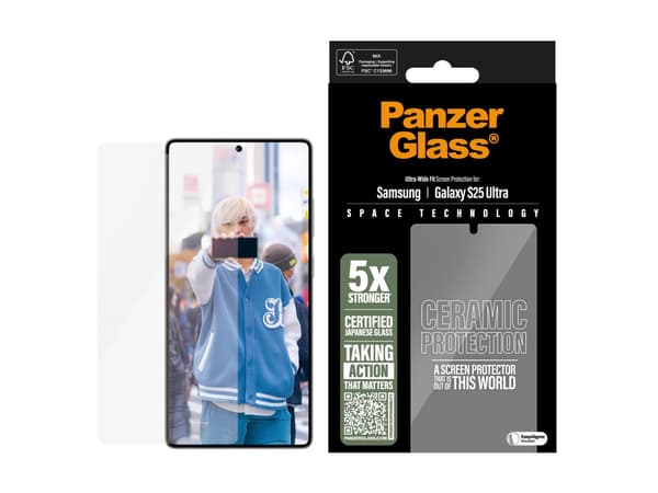 PanzerGlass Ceramic Protection - Skjermbeskyttelse for mobiltelefon - ultrabred passform - glass - For Galaxy S25 Ultra