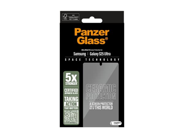 PanzerGlass Ceramic Protection - Skjermbeskyttelse for mobiltelefon - ultrabred passform - glass - For Galaxy S25 Ultra