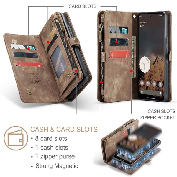 CaseMe Multi-Slot 2 i 1 Plånboksfodral Google Pixel 9 Pro XL Brun