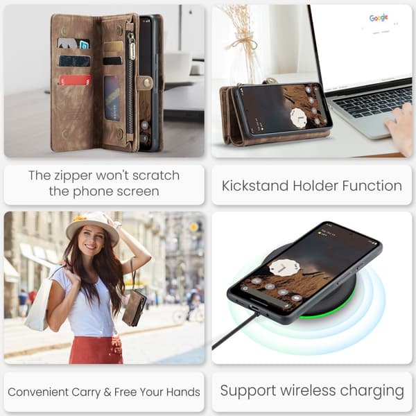 CaseMe Multi-Slot 2 i 1 Plånboksfodral Google Pixel 9 Pro XL Brun