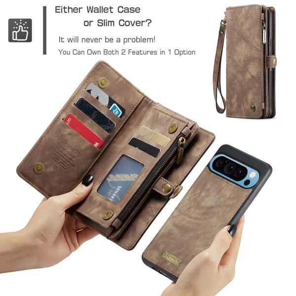 CaseMe Multi-Slot 2 i 1 Plånboksfodral Google Pixel 9 Pro XL Brun