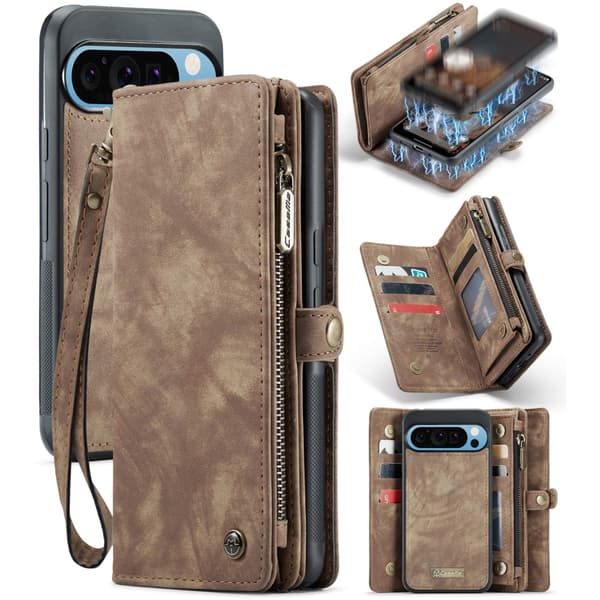 CaseMe Multi-Slot 2 i 1 Plånboksfodral Google Pixel 9 Pro XL Brun
