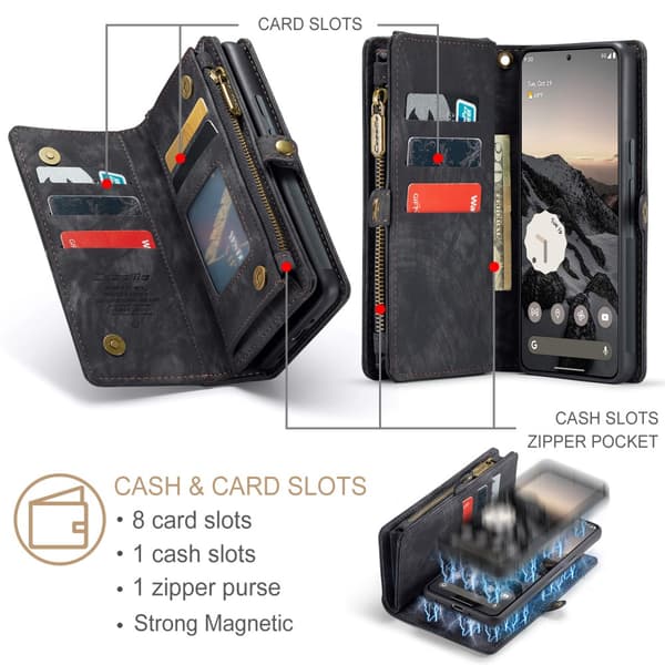 CaseMe Multi-Slot 2 i 1 Plånboksfodral Google Pixel 9 Pro XL Svart