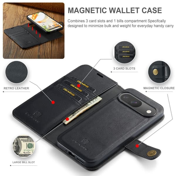 DG.MING 2-in-1 Magnet Wallet Google Pixel 9 Pro Black