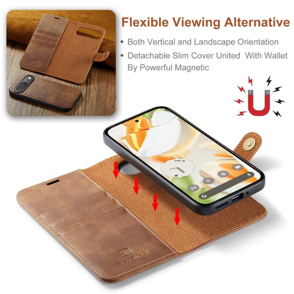 DG.MING 2-in-1 Magnet Wallet Google Pixel 9 Cognac