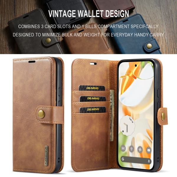 DG.MING 2-in-1 Magnet Wallet Google Pixel 9 Cognac