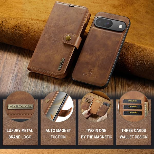 DG.MING 2-in-1 Magnet Wallet Google Pixel 9 Cognac