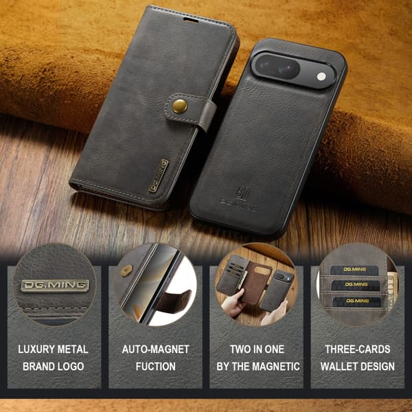 DG.MING 2-in-1 Magnet Wallet Google Pixel 9 Pro Brown