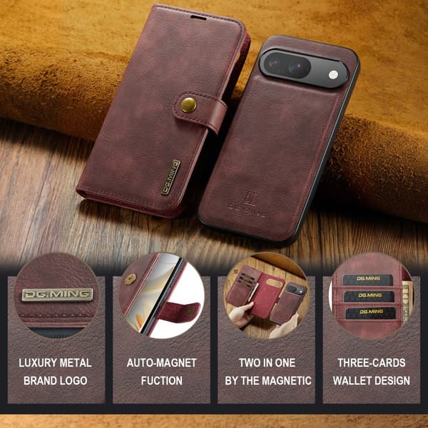 DG.MING 2-in-1 Magnet Wallet Google Pixel 9 Pro Red
