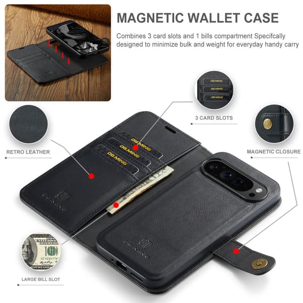 DG.MING 2-in-1 Magnet Wallet Google Pixel 9 Pro XL Black