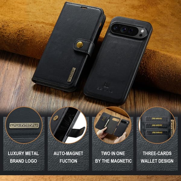 DG.MING 2-in-1 Magnet Wallet Google Pixel 9 Pro XL Black