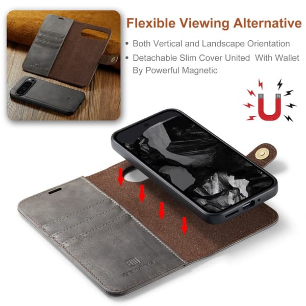 DG.MING 2-in-1 Magnet Wallet Google Pixel 9 Pro XL Brown