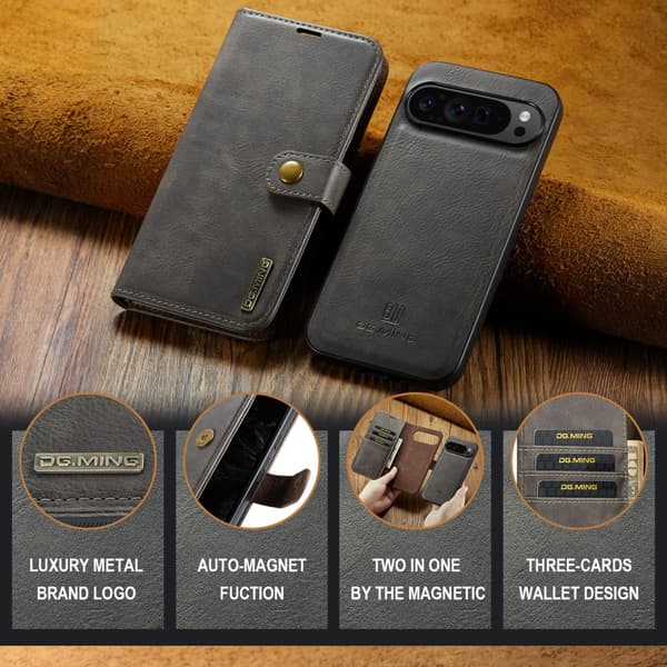DG.MING 2-in-1 Magnet Wallet Google Pixel 9 Pro XL Brown
