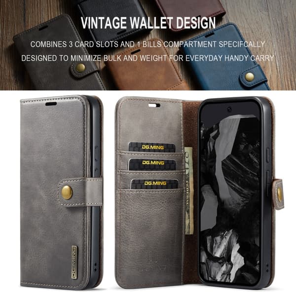 DG.MING 2-in-1 Magnet Wallet Google Pixel 9 Pro XL Brown