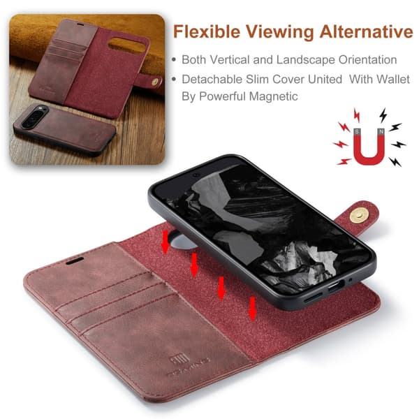 DG.MING 2-in-1 Magnet Wallet Google Pixel 9 Pro XL Red