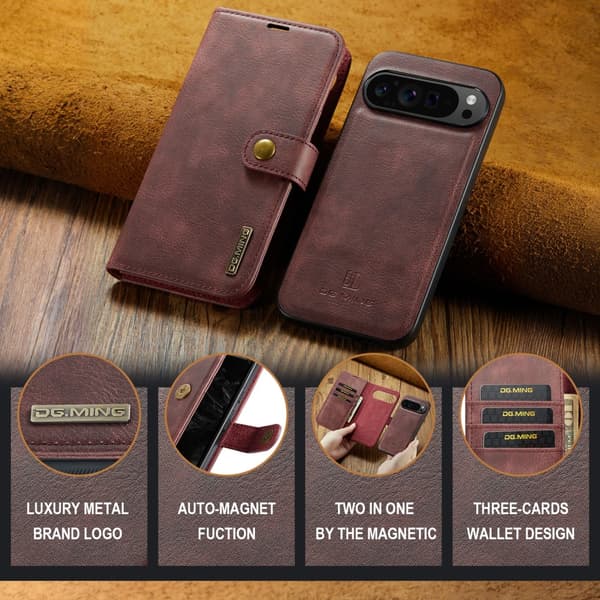 DG.MING 2-in-1 Magnet Wallet Google Pixel 9 Pro XL Red