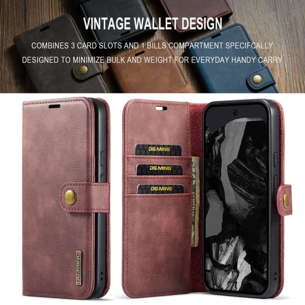 DG.MING 2-in-1 Magnet Wallet Google Pixel 9 Pro XL Red
