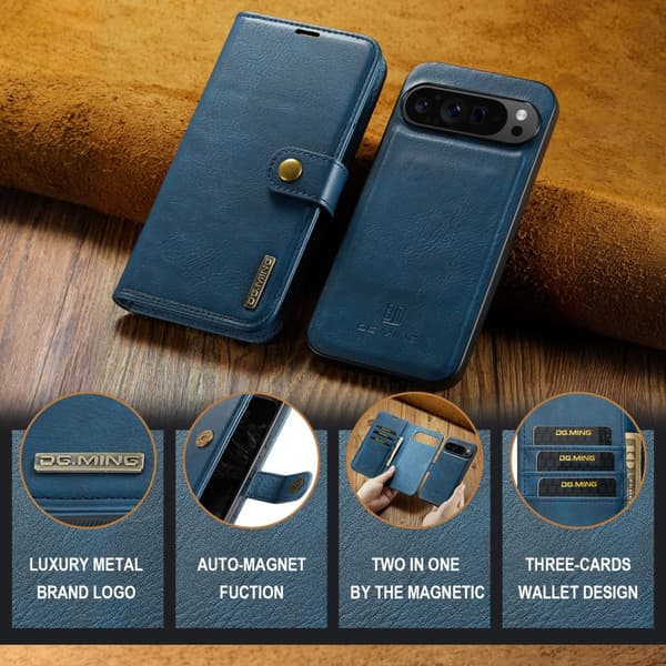 DG.MING 2-in-1 Magnet Wallet Google Pixel 9 Pro XL Blue