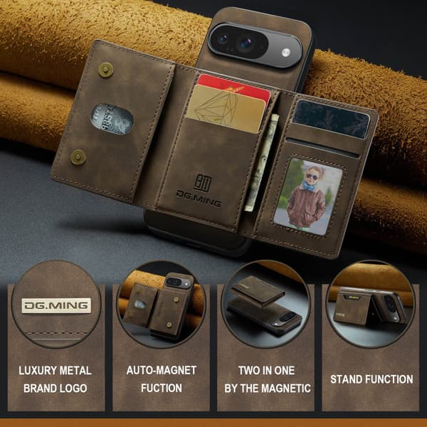 DG.MING Magnetic Card Slot Case Google Pixel 9 Brown