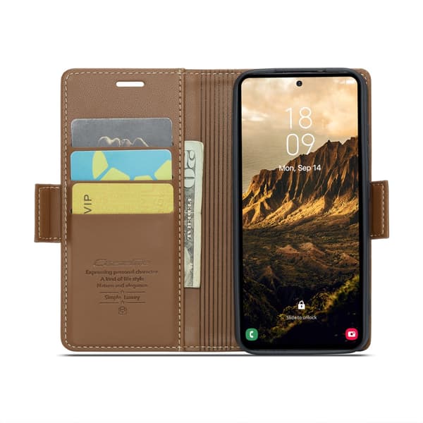 CaseMe Slim Plånboksfodral RFID-skydd Samsung Galaxy S25 Brun