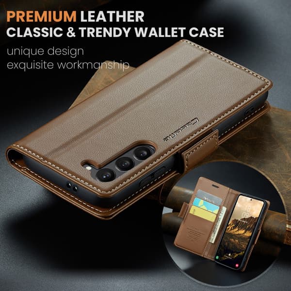 CaseMe Slim Plånboksfodral RFID-skydd Samsung Galaxy S25 Brun