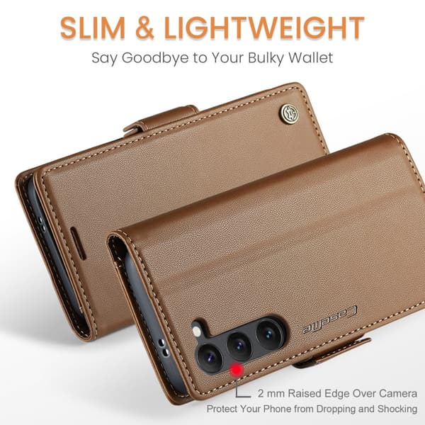 CaseMe Slim Plånboksfodral RFID-skydd Samsung Galaxy S25 Brun