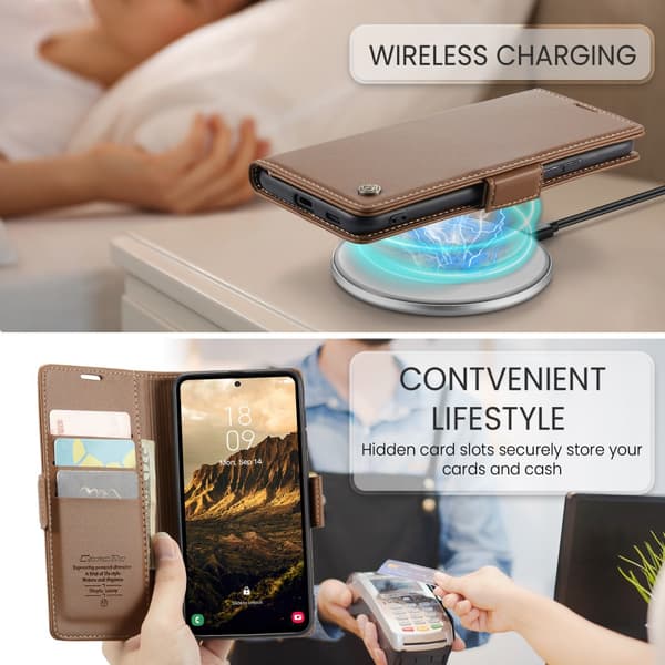 CaseMe Slim Plånboksfodral RFID-skydd Samsung Galaxy S25 Brun