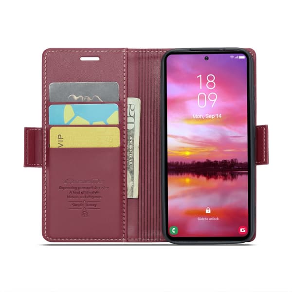 CaseMe Slim Plånboksfodral RFID-skydd Samsung Galaxy S25 Röd