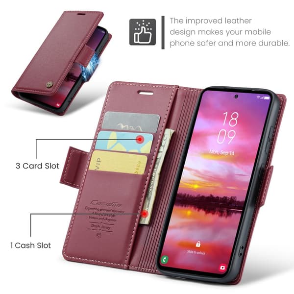 CaseMe Slim Plånboksfodral RFID-skydd Samsung Galaxy S25 Röd